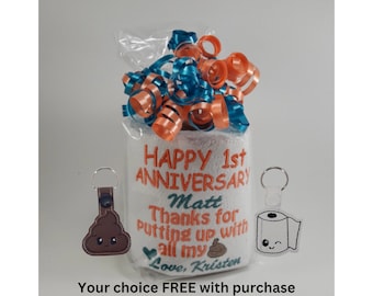 First anniversary fun tp gift for boyfriend, girlfriend, him, her, they, them. Custom personalized embroidered toilet paper fun useful gift,