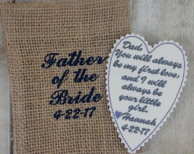 Wedding gift Tie Patch - Father of the Bride Gift  - Wedding Keepsake - Best Man Gift - Father of the Groom - Grandfather - Groomsmen -A26