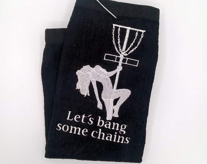 Personalized Disc golf gift /Disc Golf Towel / Let's bang some chains / Embroidered Disc gift / Useful funny gift for the Disc Golfer