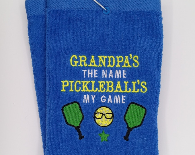 Grandpa, Grandma Pickleball fun useful gift sports towel, Gift for retirement, father's mother's day anniversary, pickle ball, Personalized