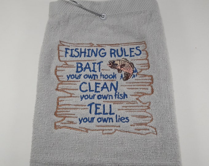 Fun fishing useful towel gift, Fishing rules for men, women, child family fishing gift, personalized embroidery, Outdoor sports useful gift