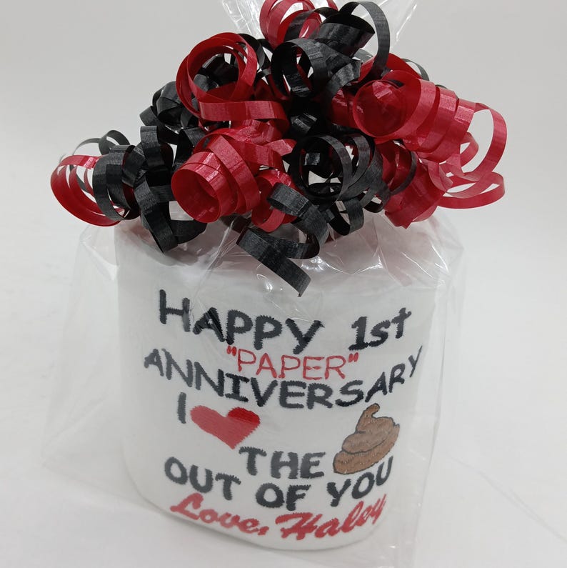Funny 1st Anniversary Paper Gift: Personalized Embroidered TP image 11