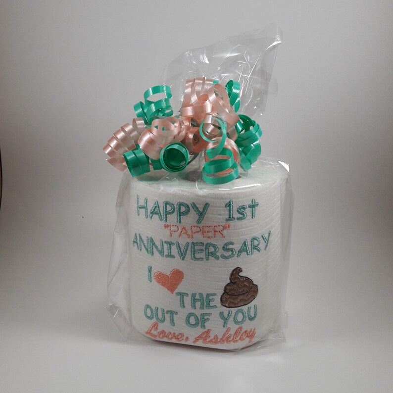 Funny 1st Anniversary Paper Gift: Personalized Embroidered TP image 5