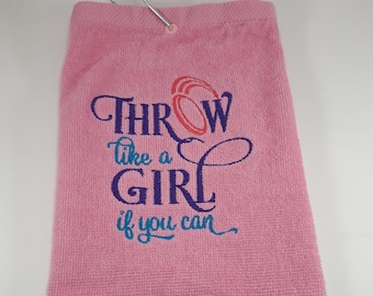 Disc golf gift for girl her woman mom sister friend, Frisbee golf sweat towel, Monogrammed embroidery personalized, useful  golf accessory