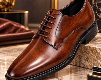 Men's Brown Leather Oxford Shoes, Handmade Dress Shoes, Formal Business Wedding Shoes, Classic Lace Up Shoes, Genuine Leather Footwear