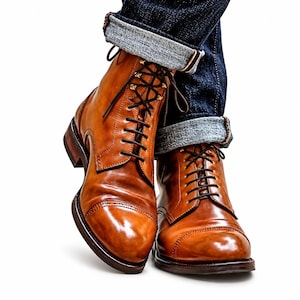 Men's Brown Leather Cap Toe Boots, Handmade Lace Up Ankle Boots, Classic Work Boots, Formal Dress Boots, Vintage Casual Footwear