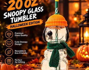 Starbucks Peanuts Snoopy Glass Cold Cup 20oz Green Scarf Pumpkin Hat Woodstock Straw Topper Limited Edition Gift for Coffee Lovers