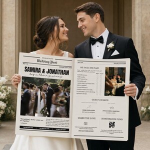 Wedding Newspaper Template, Editable Canva Program with Games, QR Codes and Photos