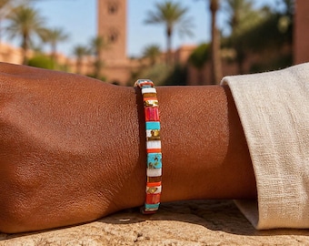 Bracelet Miyuki Tila, turquoise et corail – Marrakech