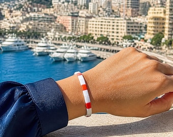 Bracelet Miyuki Tila, rouge et ivoire – Monaco