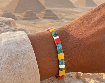 Bracelet Miyuki Tila, turquoise et corail – Le Caire
