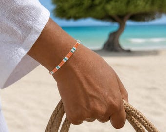 Bracelet Miyuki Tila, corail et turquoise – Aruba