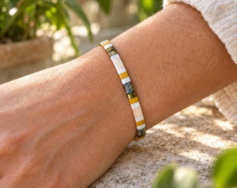 Bracelet Miyuki Tila, moutarde et ivoire – Séville