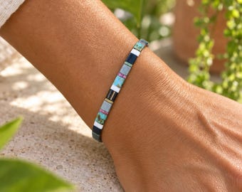 Bracelet Miyuki Tila, bleu marine et turquoise – Athènes