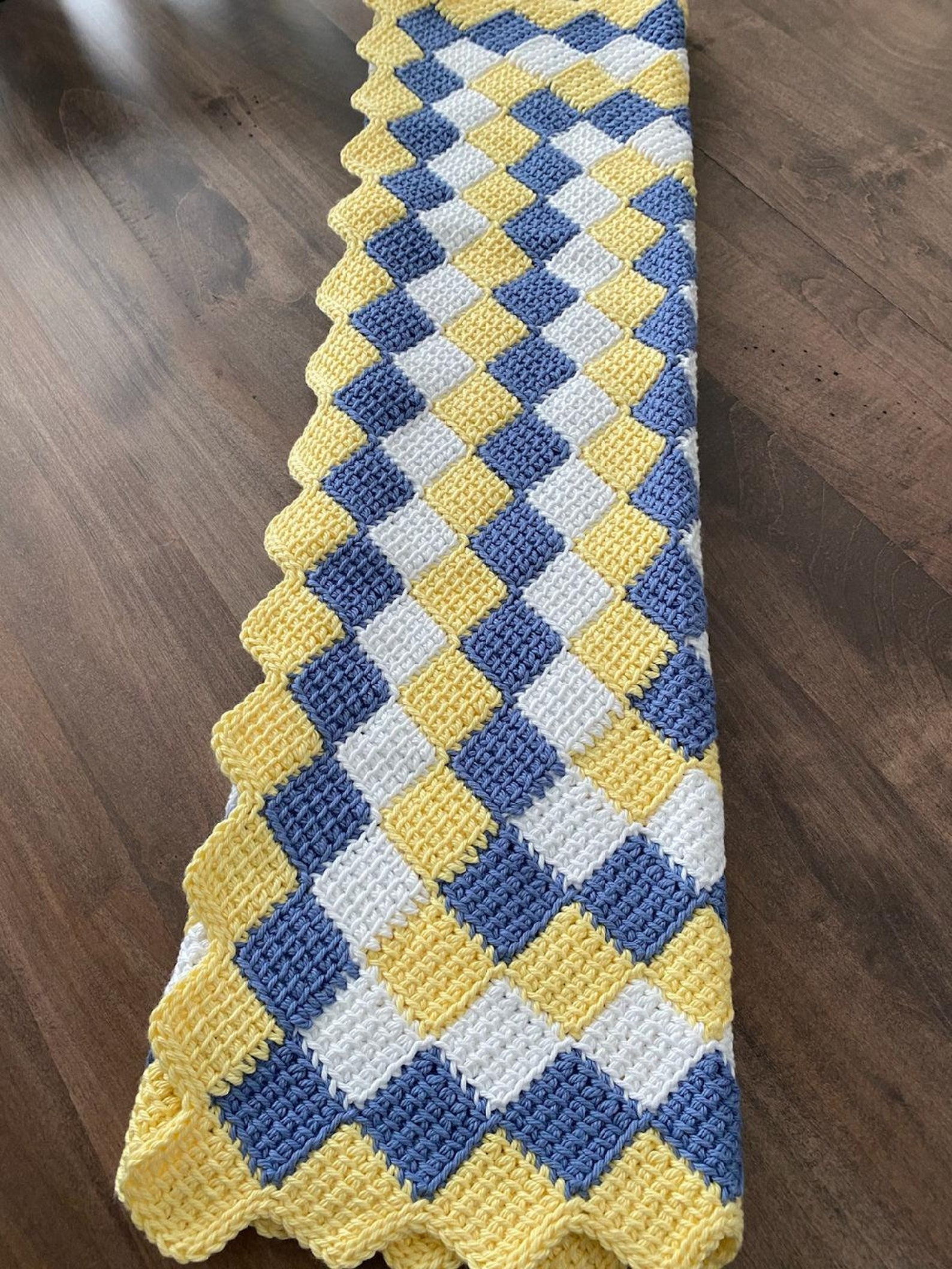 Hand Crocheted Baby Blanket Blue Yellow and White Etsy