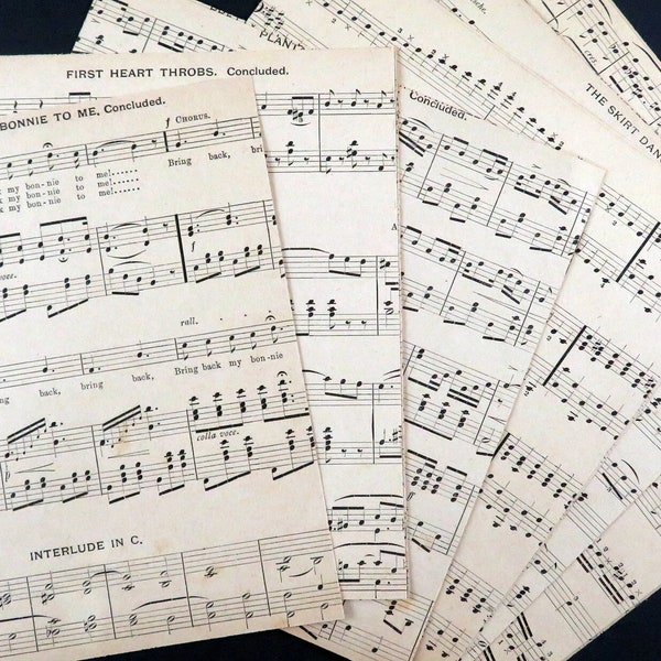 8x8 square Vintage Sheet Music Pages, 12 sheets, square cut to 8x8" sheet music for crafts, papercraft, collage, mixed media, upcycle