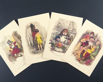 4 Christmas Drawings by Thomas Nast, Christmas Art Cards, Vintage Christmas Drawings, Vintage Illustration Art Prints