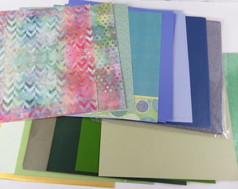 12x12 DeStash Paper Blues and Greens, mermaid, ocean, decorative and plain, cardstock and medium weight