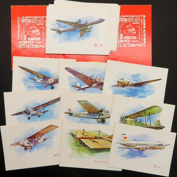 Postcard Bundle Russian Planes Soviet Aircraft 24 Vintage Postcards, Civil Aviation of USSR planes and helicopters
