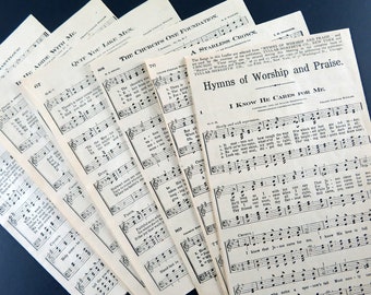 Old Hymnal Music pages, 15-pk, authentic old paper, naturally aged, christian music sheets, vintage paper craft supply, music notes