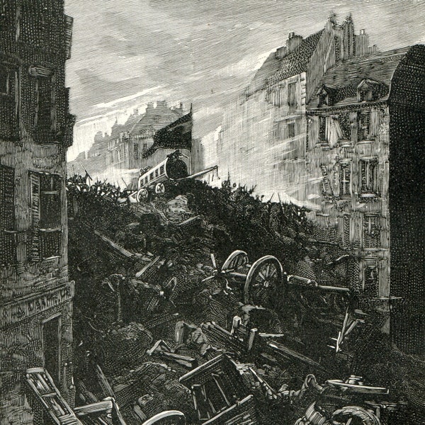 1895 Wood Engraving Paris France The Barricade uprising