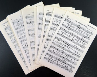 50 pk of Hymnal Music pages, thin stock, authentic old paper, naturally aged,  vintage paper craft supply, music notes, christian music