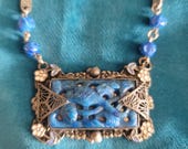 Art Deco Czech Lapis and Beaded Glass Necklace