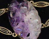 Carved Amethyst Bracelet, Art Deco Gold Flower Bracelet