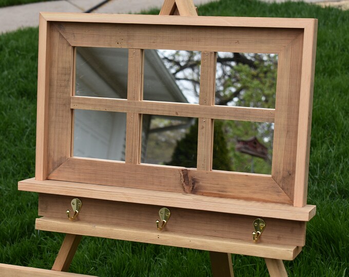 Barnwood Window Mirror With Shelf & Hooks Etsy