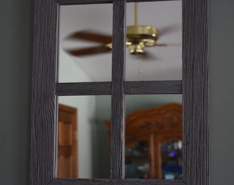 Barnwood gray washed 4 pane mirror