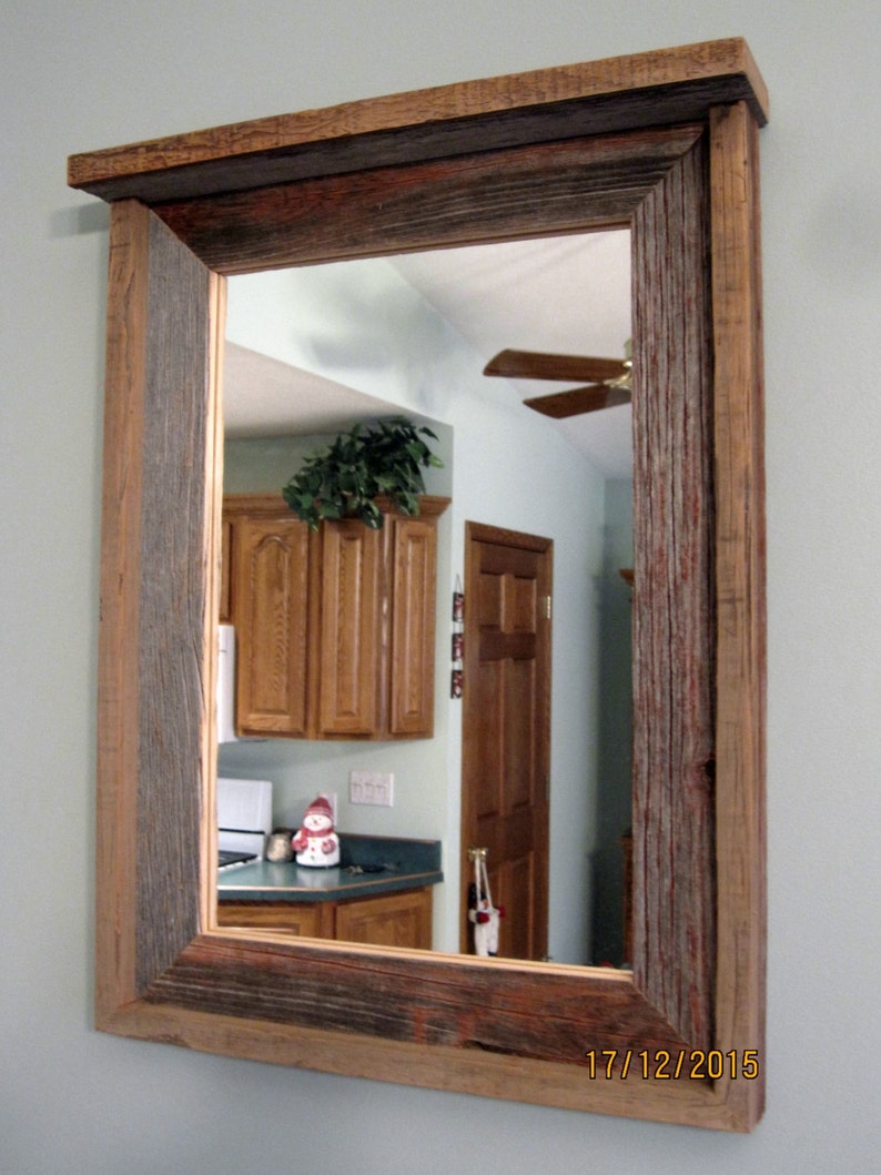 Barnwood Mirror with Shelf on top image 1