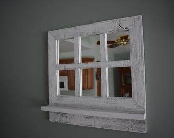 Barnwood Window Mirror with Shelf