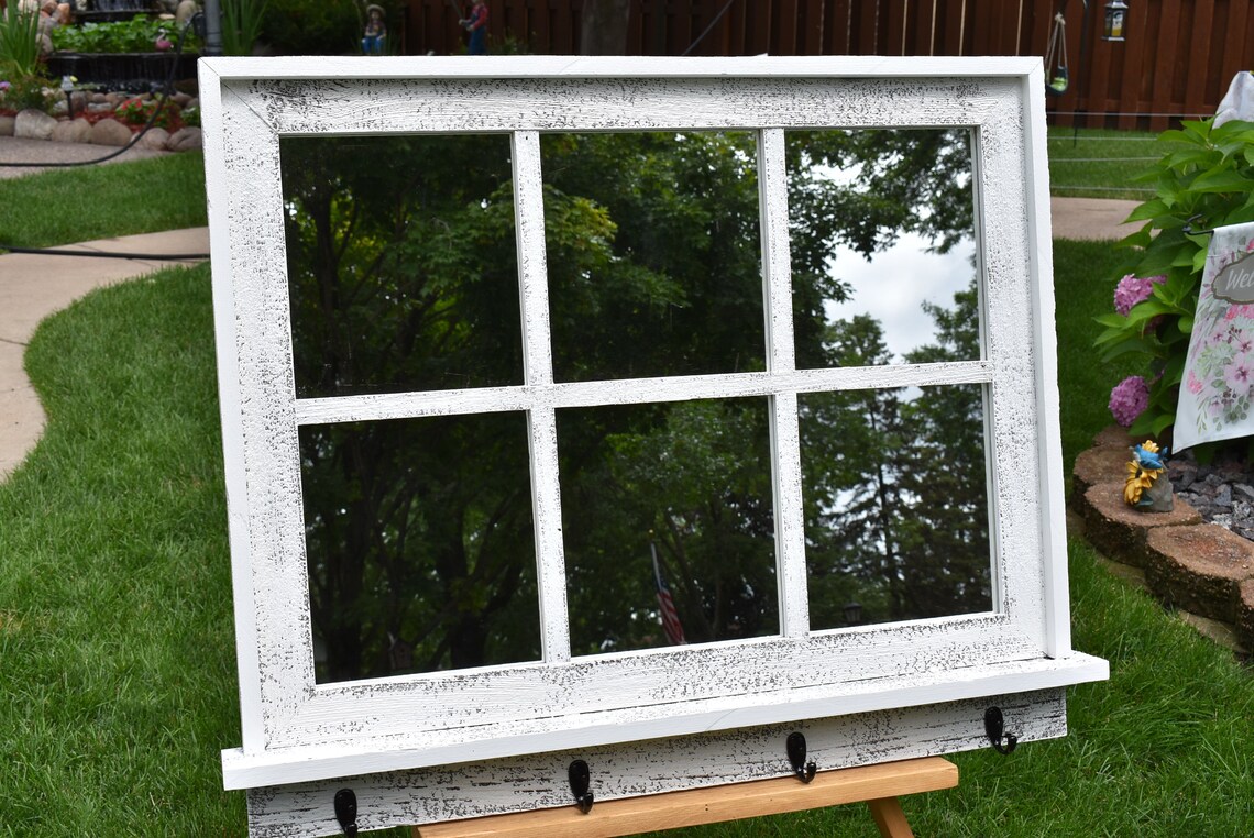 Barnwood Window Mirror With Shelf large Size Etsy