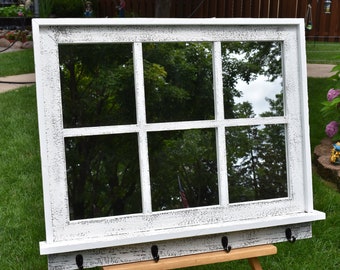 Barnwood Window Mirror with Shelf -- (Large Size )
