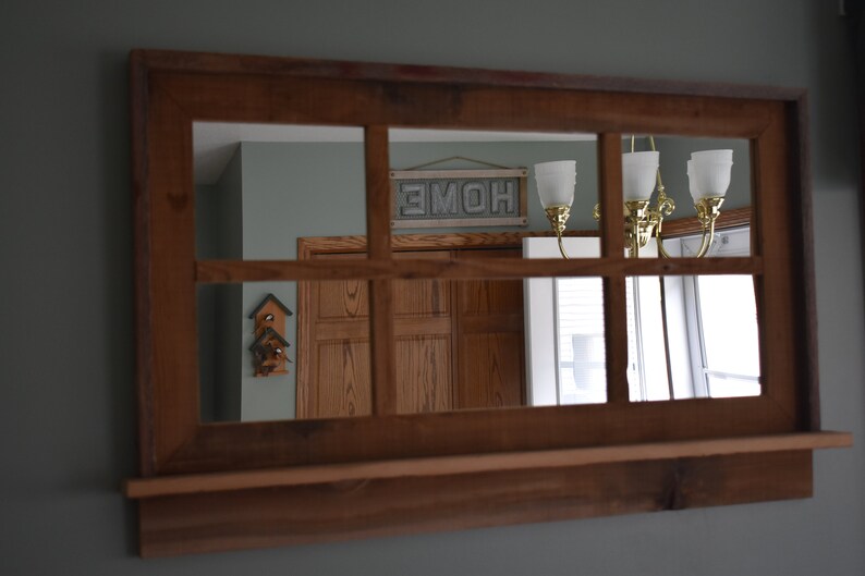Barnwood Window Mirror with Shelf Etsy