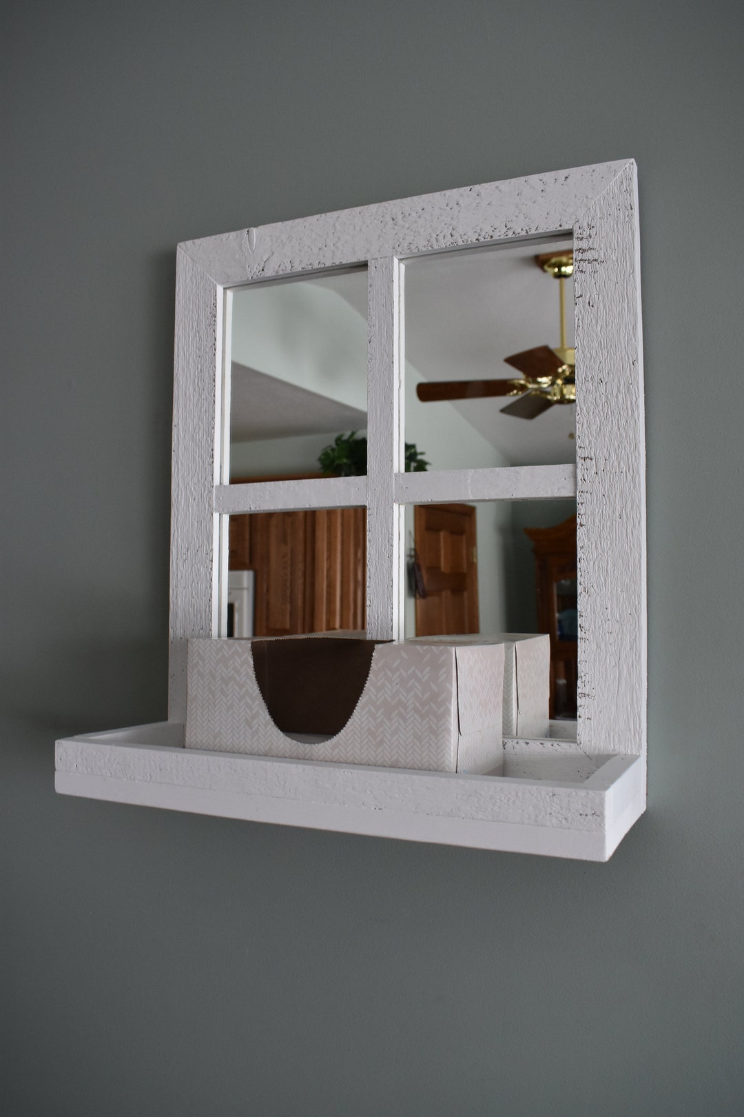 Barnwood Window Mirror 4 Panes With Large Shelf - Etsy