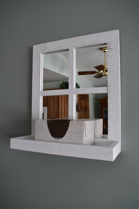 Barnwood Window Mirror 4 Panes With Large Shelf Etsy