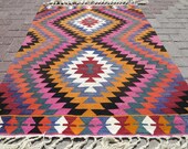 VINTAGE Turkish Kilim Rug Carpet, Handwoven Kilim Rug,Antique Kilim Rug,Antalya Kilim, Daimond Design 41,3" x 56,6"