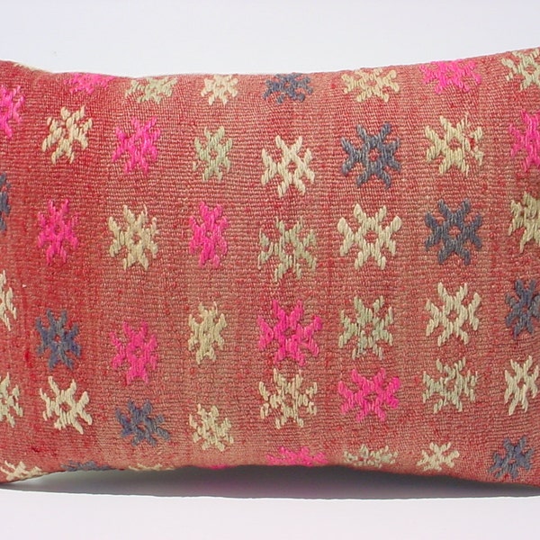 MODERN Bohemian Home Decor,Handwoven Turkish Kelim Lumbar Pillow Cover 20" X 14",Decorative Kilim Pillow,Lumbar Kilim Pillow,Throw Pillow