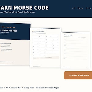 Morse Code Beginner Workbook, 7-Day Printable Study Guide with Worksheets & Answer Key