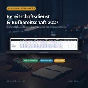 Pode incluir: Um modelo digital de Excel para agendamento de plantões de 2027. A interface exibe uma escala de quatro semanas para funcionários, incluindo colunas para horas e dias totais. Inclui botões para 20 funcionários, um registro de incidentes e sem macros.