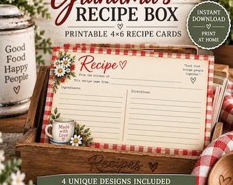 Tarjetas de recetas imprimibles, juego de 4x6 estilo granja vintage, recetario de la abuela, descarga digital