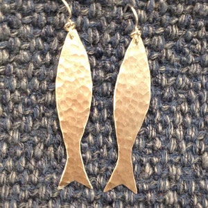 Silver Reclaimed aluminium Long Fish Earrings. Light weight and non tarnish image 1