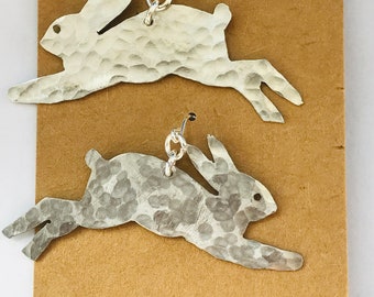 Silver Running Hare aluminium earrings.