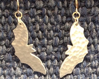 Silver Reclaimed aluminium Bat earrings with silver ear hooks.