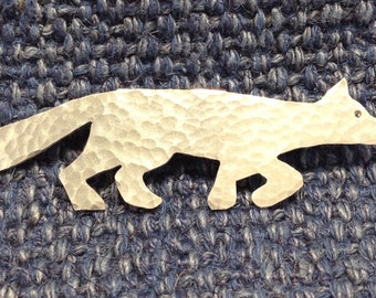 Silver Recycled aluminium Prancing Fox Brooch or necklace. Light weight and non tarnish.