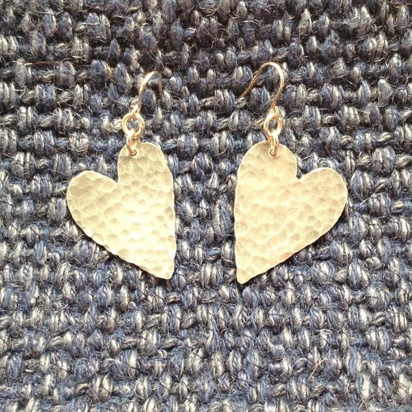 Silver Recycled aluminium Heart Earrings with silver hooks. Large.Non tarnish and light weight.