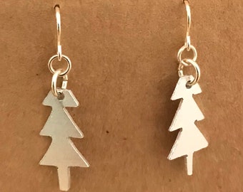 Silver Tall fir tree aluminium earrings