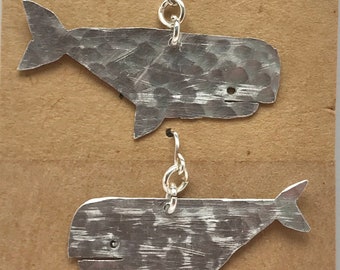 Silver Whale earrings from up-cycled aluminium.