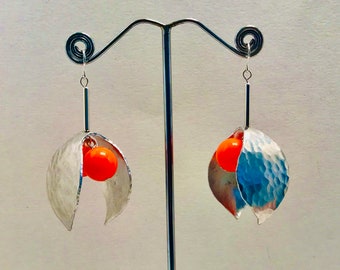 Silver Orange fruit aluminium earrings.